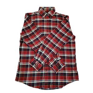 Lands End Mens Plaid Traditional Fit Shirt M Red/Blue Cotton Button-Up Casual